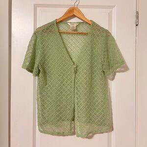 Chic Olive Knit Button-Up Blouse